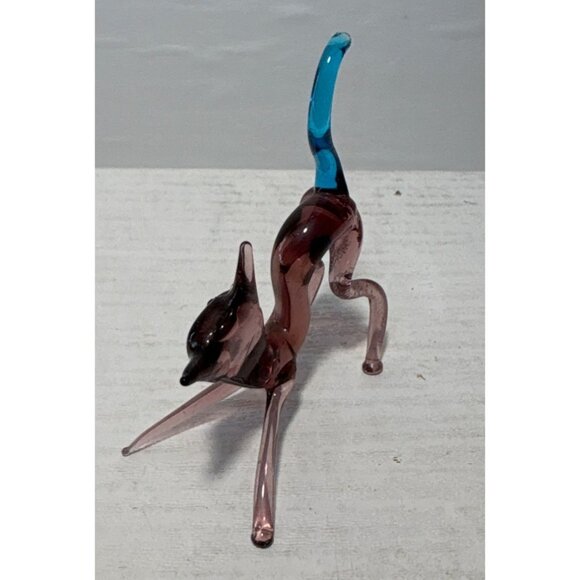 Blown Glass Cat Figurine Blue Tail 2.5" Handcrafted Cat Lovers Unique 2.5" READ - Picture 5 of 8